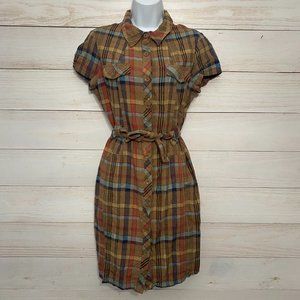 True Envy women's size 10 brown and multi- colored plaid midi style dress